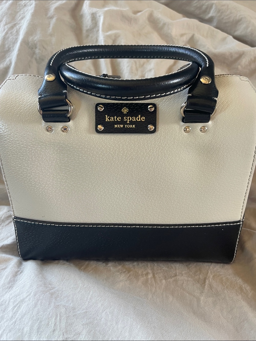 Kate Spade Alyssa Berkeley Lane Black and Cream Two-Tone Satchel